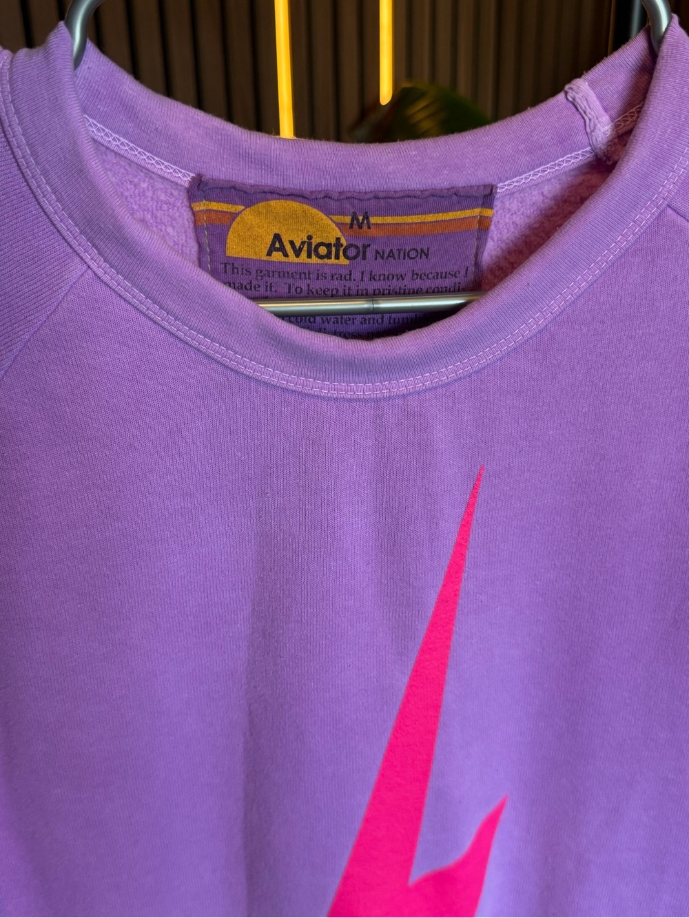 Aviator Nation Lavender Crewneck with Hot Pink Lightning Bolt - Picture 4 of 6